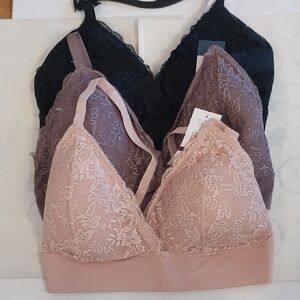 Joyspun NWT Set Of 3 Lace & Micro Bralette Size 3X Black Purple Pink Wirefree